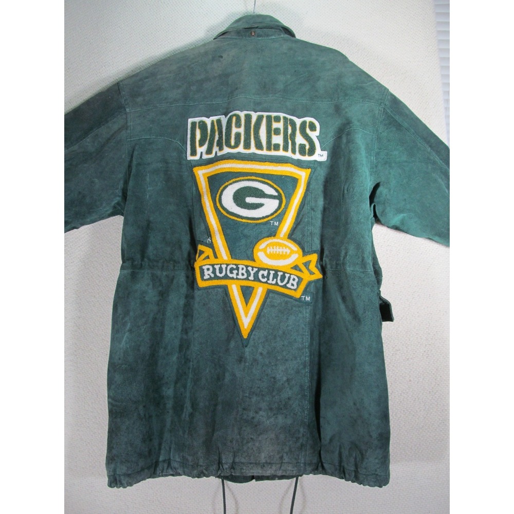 Vintage Green Bay Packers Suede Jacket D-S-J 96‎ 90's NFL Varsity Style Mens L